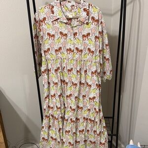 Anthropologie Maeve Bettina full length dress Animal Print Long Sleeve Dress